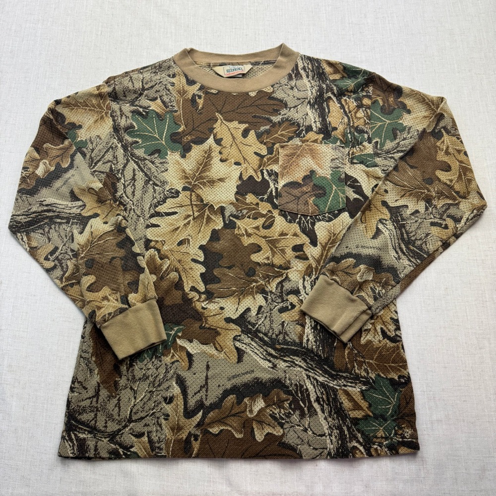 VTG RedHead Camo Mesh Long Sleeve Pocket T Shirt Mens Medium Brown 90s Hunting